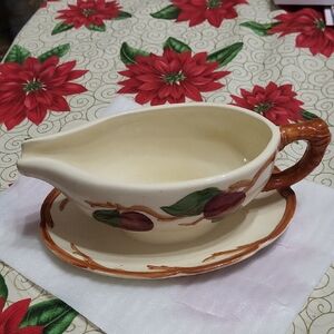 Franciscan Ware Hand Decorated Floral Gravy Boat with Saucer